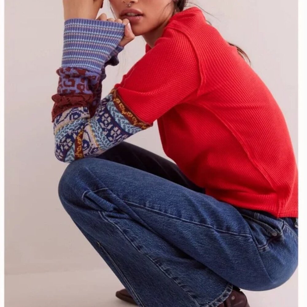 ✨ SALE NEW Free People We The Free All In Cuff Knit Top Rouge Combo Small - Picture 4 of 8